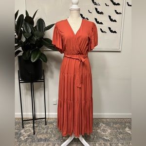 Petal & Pup flutter sleeve tie waist midi dress womens size small